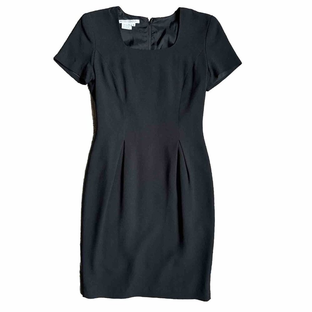 Vintage LBD Dress Maggy London Black Zip Back 80s Secretary Fitted Simple 4